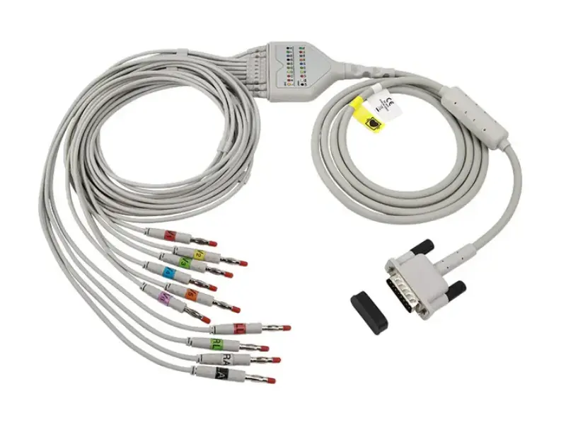 兼容Philips M3702C的一体式心电图电缆 – 10导联，4mm 香蕉插头，AHA